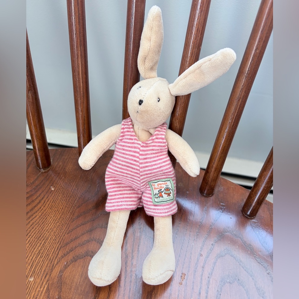 Moulin Roty La Grande Famille Sylvain Bunny Rabbit Plush Pink Stripe Stuffed Toy